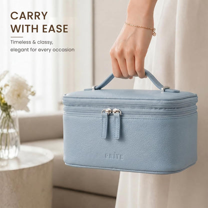 2 Pcs Makeup Bag Set Travel Cosmetic Case with Clear Toiletry Bag | Jewelry Organizer, Dual-Layer, Waterproof, for Women, Vegan Leather, Elastic Pocket, Zipper Pocket, Adjustable Divider
