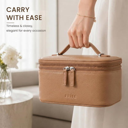 2 Pcs Makeup Bag Set Travel Cosmetic Case with Clear Toiletry Bag | Jewelry Organizer, Dual-Layer, Waterproof, for Women, Vegan Leather, Elastic Pocket, Zipper Pocket, Adjustable Divider