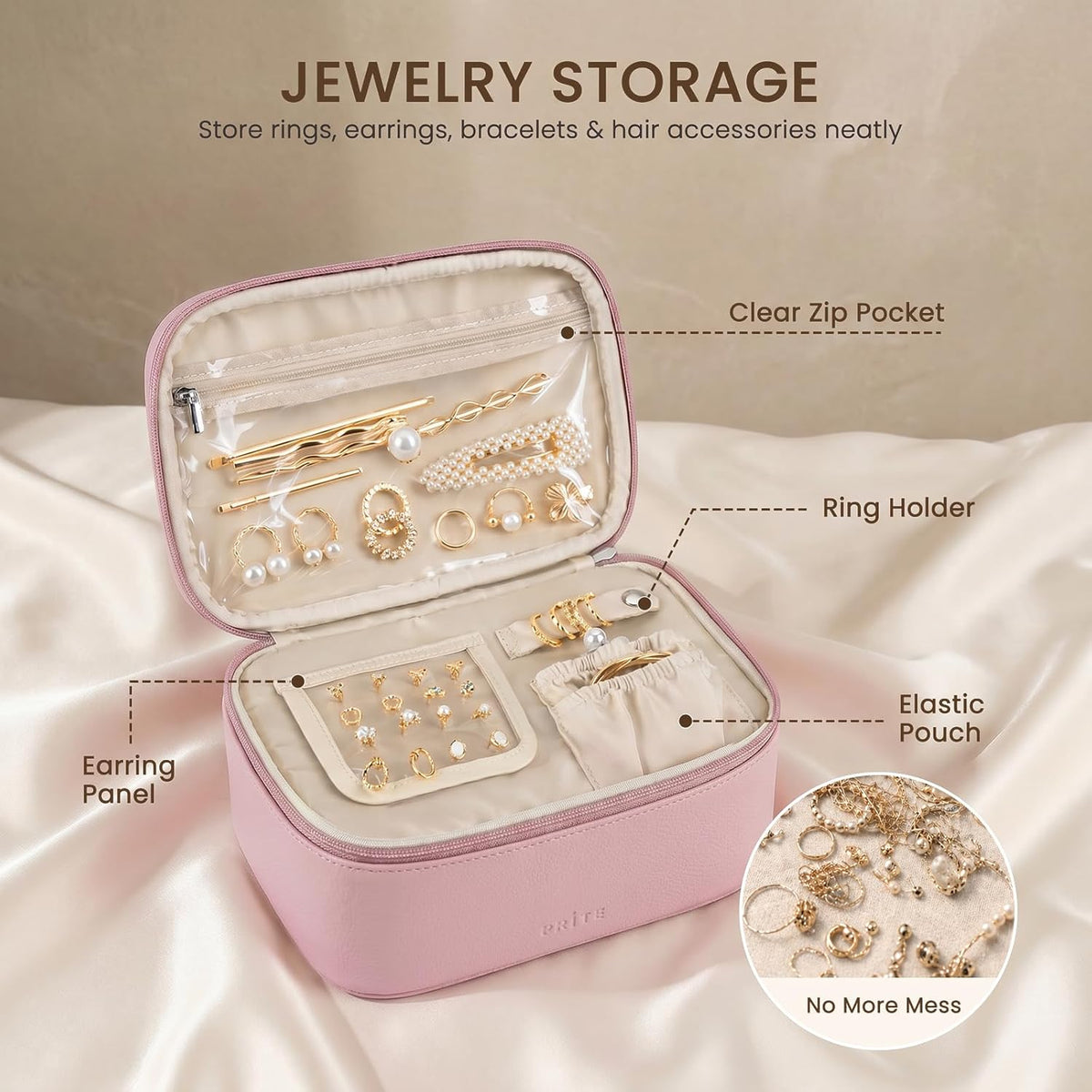 2 Pcs Makeup Bag Set Travel Cosmetic Case with Clear Toiletry Bag | Jewelry Organizer, Dual-Layer, Waterproof, for Women, Vegan Leather, Elastic Pocket, Zipper Pocket, Adjustable Divider