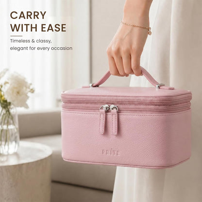 2 Pcs Makeup Bag Set Travel Cosmetic Case with Clear Toiletry Bag | Jewelry Organizer, Dual-Layer, Waterproof, for Women, Vegan Leather, Elastic Pocket, Zipper Pocket, Adjustable Divider