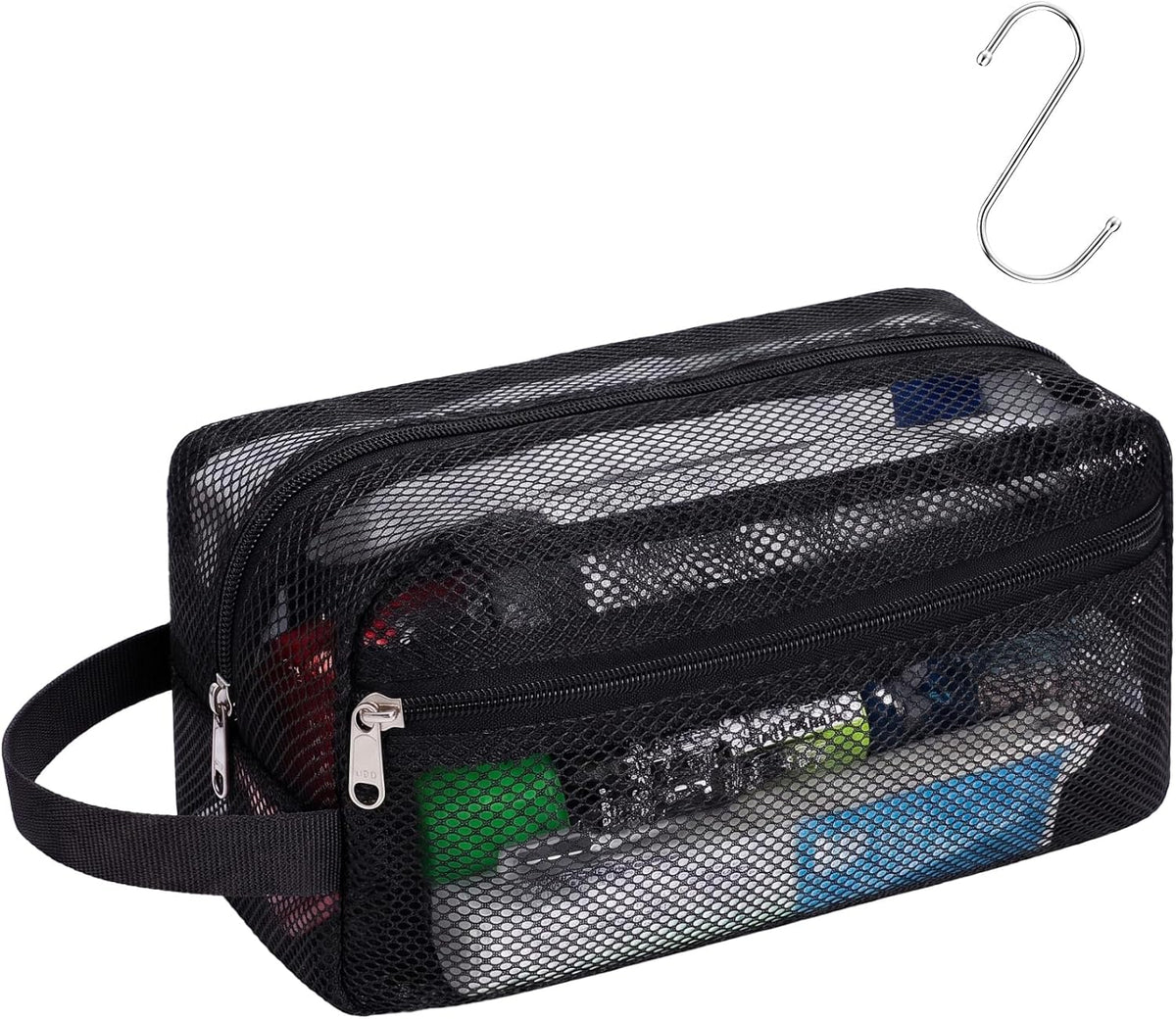 Small Mesh Shower Caddy Portable - Zipper Gym Shower Bag for Travel, Purple | 3 Pockets, Quick-Dry Mesh, S-Hook, Hanging Shower Caddy for Toiletry Essentials, Bathroom & Camping