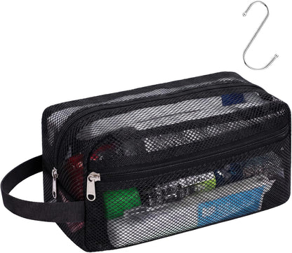 Small Mesh Shower Caddy Portable - Zipper Gym Shower Bag for Travel, Purple | 3 Pockets, Quick-Dry Mesh, S-Hook, Hanging Shower Caddy for Toiletry Essentials, Bathroom & Camping