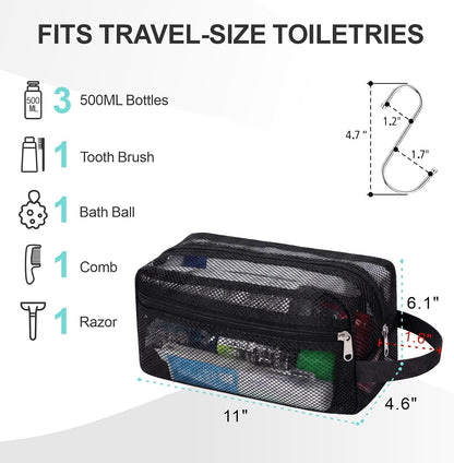 Small Mesh Shower Caddy Portable - Zipper Gym Shower Bag for Travel, Purple | 3 Pockets, Quick-Dry Mesh, S-Hook, Hanging Shower Caddy for Toiletry Essentials, Bathroom & Camping