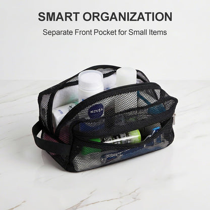 Small Mesh Shower Caddy Portable - Zipper Gym Shower Bag for Travel, Purple | 3 Pockets, Quick-Dry Mesh, S-Hook, Hanging Shower Caddy for Toiletry Essentials, Bathroom & Camping