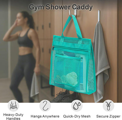 Small Mesh Shower Caddy Portable - Zipper Gym Shower Bag for Travel, Purple | 3 Pockets, Quick-Dry Mesh, S-Hook, Hanging Shower Caddy for Toiletry Essentials, Bathroom & Camping
