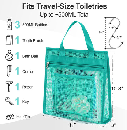 Small Mesh Shower Caddy Portable - Zipper Gym Shower Bag for Travel, Purple | 3 Pockets, Quick-Dry Mesh, S-Hook, Hanging Shower Caddy for Toiletry Essentials, Bathroom & Camping