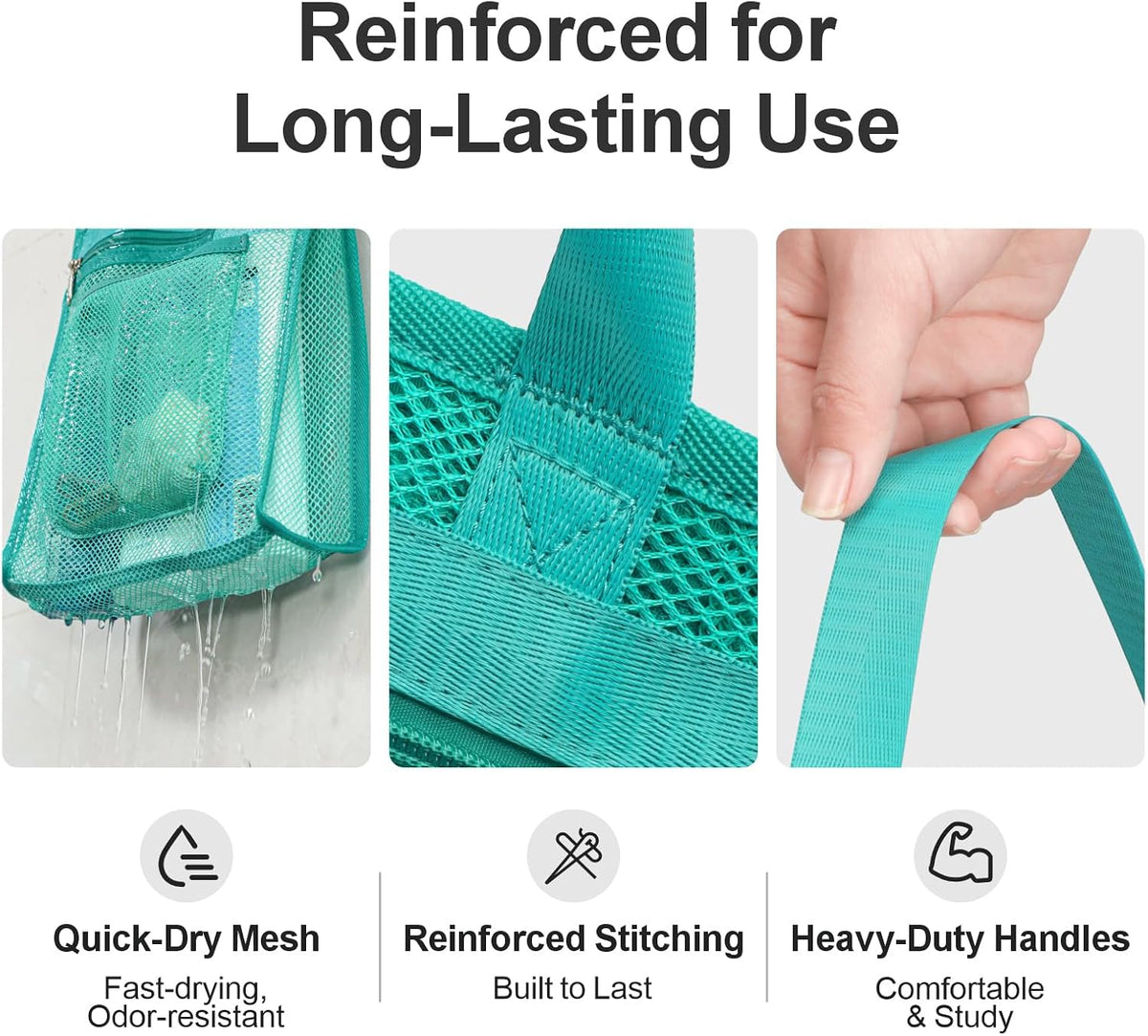Small Mesh Shower Caddy Portable - Zipper Gym Shower Bag for Travel, Purple | 3 Pockets, Quick-Dry Mesh, S-Hook, Hanging Shower Caddy for Toiletry Essentials, Bathroom & Camping
