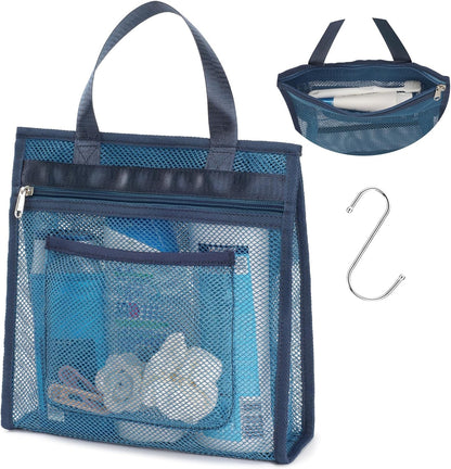 Small Mesh Shower Caddy Portable - Zipper Gym Shower Bag for Travel, Purple | 3 Pockets, Quick-Dry Mesh, S-Hook, Hanging Shower Caddy for Toiletry Essentials, Bathroom & Camping