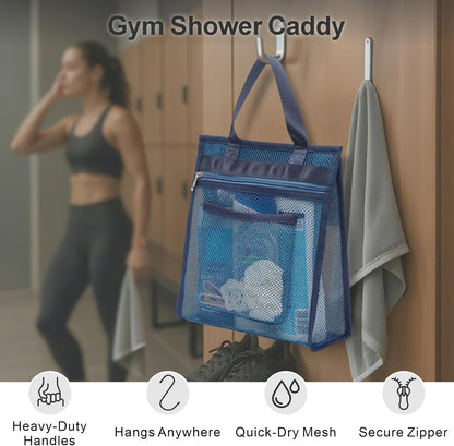 Small Mesh Shower Caddy Portable - Zipper Gym Shower Bag for Travel, Purple | 3 Pockets, Quick-Dry Mesh, S-Hook, Hanging Shower Caddy for Toiletry Essentials, Bathroom & Camping