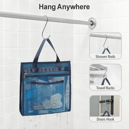 Small Mesh Shower Caddy Portable - Zipper Gym Shower Bag for Travel, Purple | 3 Pockets, Quick-Dry Mesh, S-Hook, Hanging Shower Caddy for Toiletry Essentials, Bathroom & Camping