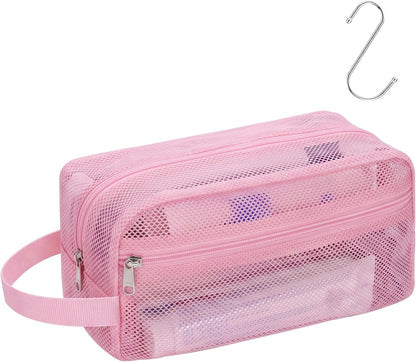 Small Mesh Shower Caddy Portable - Zipper Gym Shower Bag for Travel, Purple | 3 Pockets, Quick-Dry Mesh, S-Hook, Hanging Shower Caddy for Toiletry Essentials, Bathroom & Camping