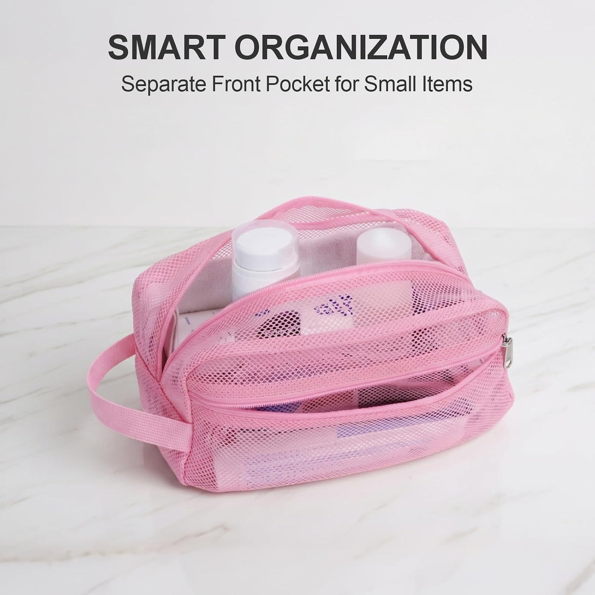 Small Mesh Shower Caddy Portable - Zipper Gym Shower Bag for Travel, Purple | 3 Pockets, Quick-Dry Mesh, S-Hook, Hanging Shower Caddy for Toiletry Essentials, Bathroom & Camping