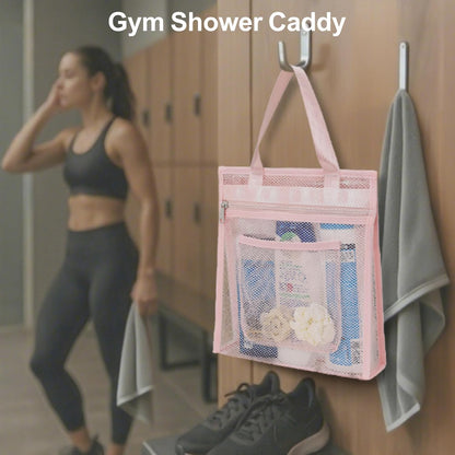 Small Mesh Shower Caddy Portable - Zipper Gym Shower Bag for Travel, Purple | 3 Pockets, Quick-Dry Mesh, S-Hook, Hanging Shower Caddy for Toiletry Essentials, Bathroom & Camping