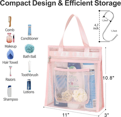 Small Mesh Shower Caddy Portable - Zipper Gym Shower Bag for Travel, Purple | 3 Pockets, Quick-Dry Mesh, S-Hook, Hanging Shower Caddy for Toiletry Essentials, Bathroom & Camping