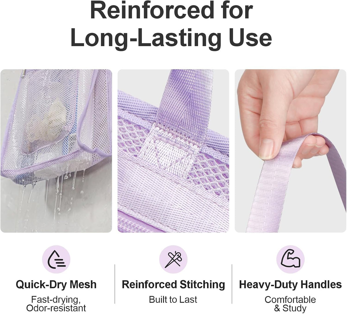 Small Mesh Shower Caddy Portable - Zipper Gym Shower Bag for Travel, Purple | 3 Pockets, Quick-Dry Mesh, S-Hook, Hanging Shower Caddy for Toiletry Essentials, Bathroom & Camping