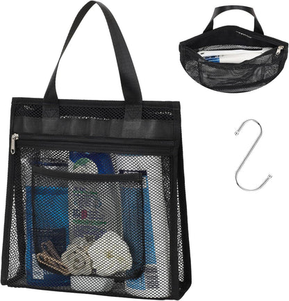 Small Mesh Shower Caddy Portable - Zipper Gym Shower Bag for Travel, Purple | 3 Pockets, Quick-Dry Mesh, S-Hook, Hanging Shower Caddy for Toiletry Essentials, Bathroom & Camping