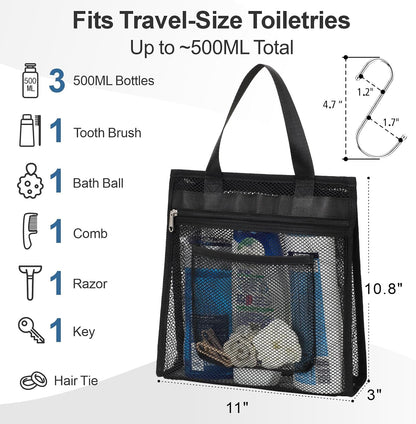 Small Mesh Shower Caddy Portable - Zipper Gym Shower Bag for Travel, Purple | 3 Pockets, Quick-Dry Mesh, S-Hook, Hanging Shower Caddy for Toiletry Essentials, Bathroom & Camping