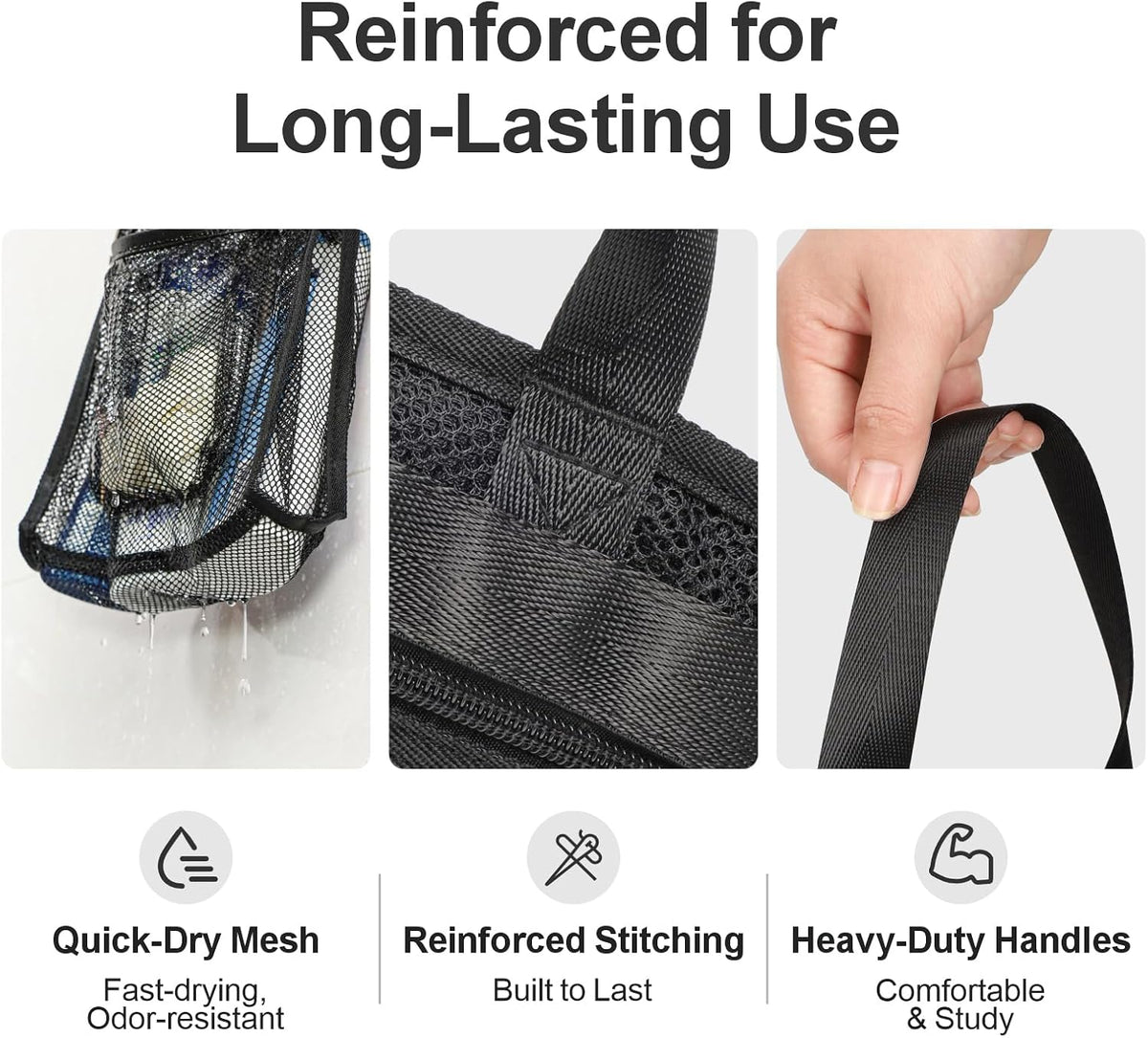 Small Mesh Shower Caddy Portable - Zipper Gym Shower Bag for Travel, Purple | 3 Pockets, Quick-Dry Mesh, S-Hook, Hanging Shower Caddy for Toiletry Essentials, Bathroom & Camping