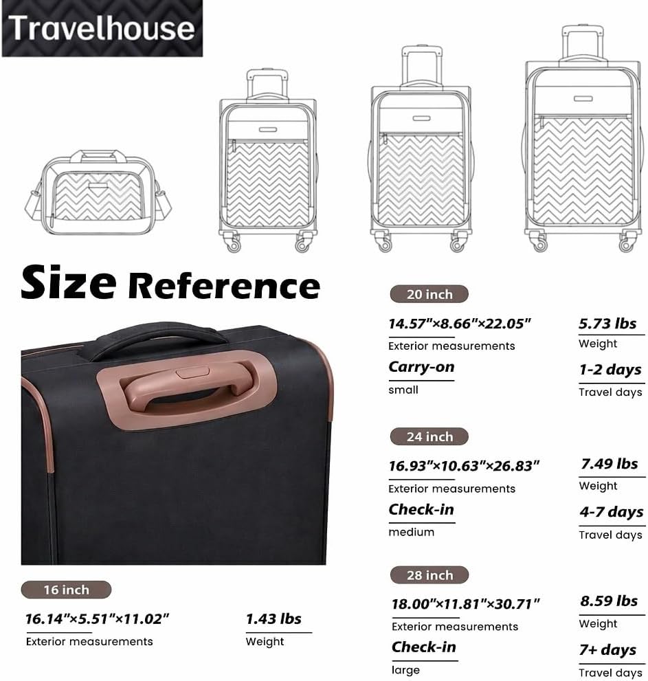 Softside Luggage Set with Spinner Wheels | Lightweight expandable suitcases: 16" underseat duffel bag + 20" carry-on + 24" + 28" checked