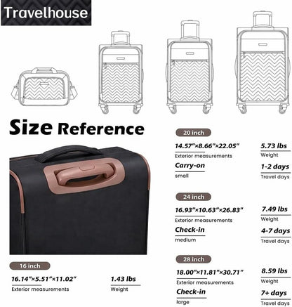 Softside Luggage Set with Spinner Wheels | Lightweight expandable suitcases: 16" underseat duffel bag + 20" carry-on + 24" + 28" checked