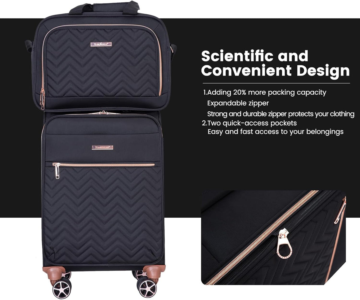 Softside Luggage Set with Spinner Wheels | Lightweight expandable suitcases: 16" underseat duffel bag + 20" carry-on + 24" + 28" checked