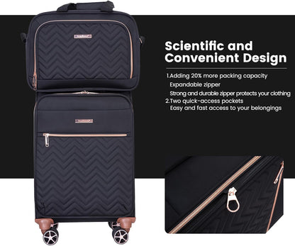 Softside Luggage Set with Spinner Wheels | Lightweight expandable suitcases: 16" underseat duffel bag + 20" carry-on + 24" + 28" checked