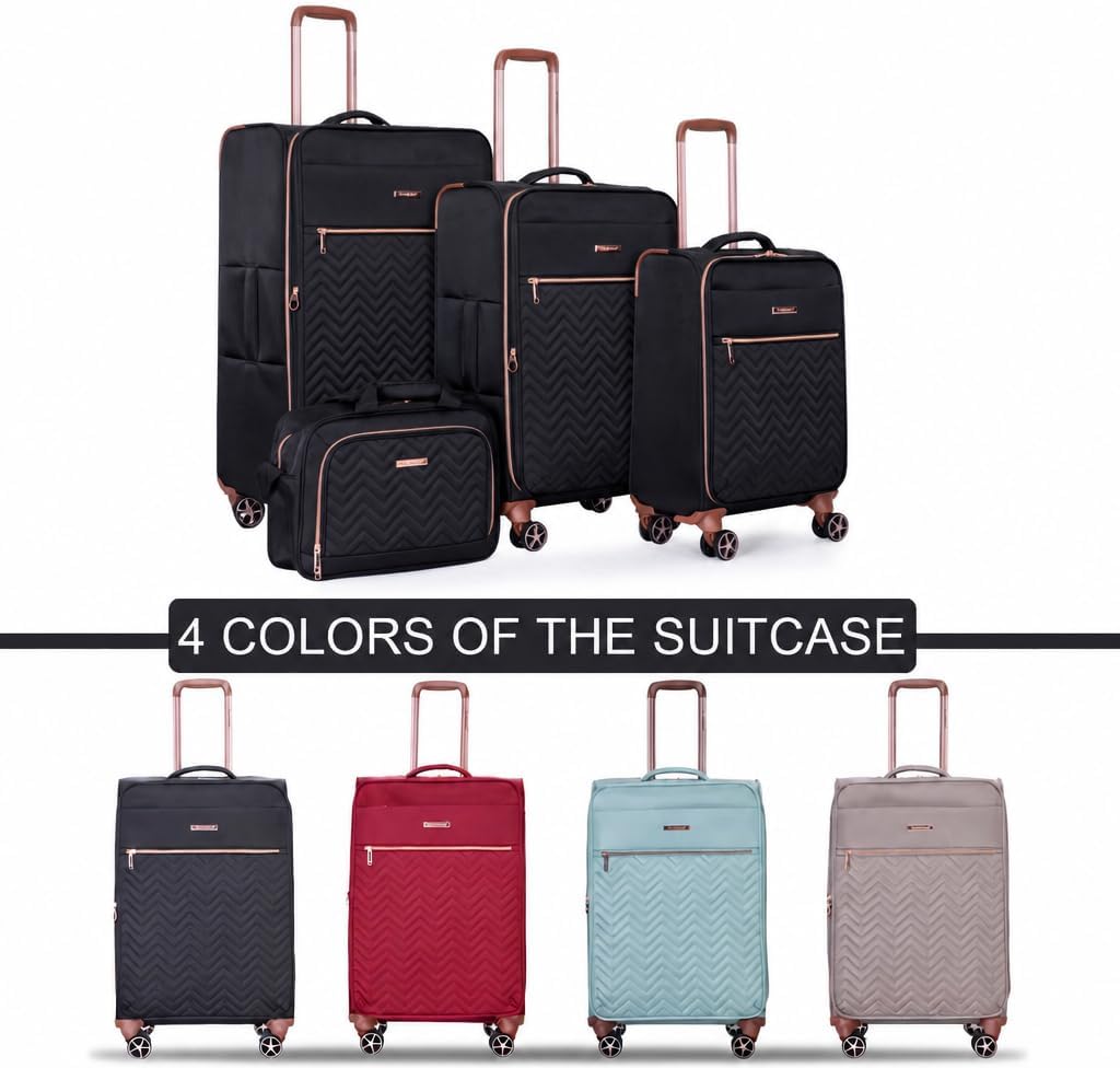 Softside Luggage Set with Spinner Wheels | Lightweight expandable suitcases: 16" underseat duffel bag + 20" carry-on + 24" + 28" checked