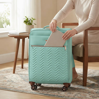 Softside Luggage Set with Spinner Wheels | Lightweight expandable suitcases: 16" underseat duffel bag + 20" carry-on + 24" + 28" checked