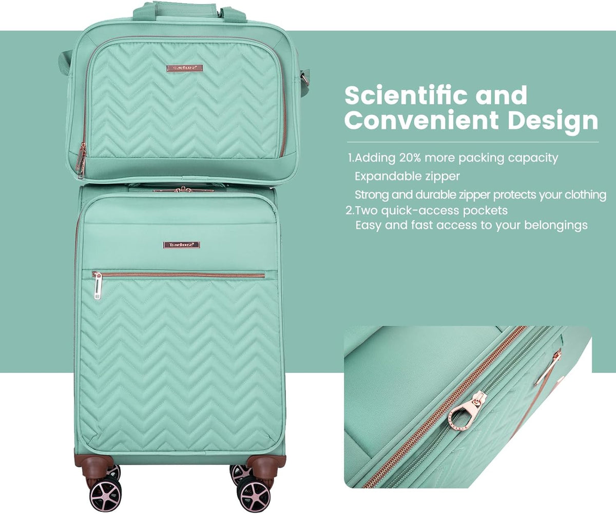 Softside Luggage Set with Spinner Wheels | Lightweight expandable suitcases: 16" underseat duffel bag + 20" carry-on + 24" + 28" checked