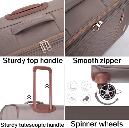 Softside Luggage Set with Spinner Wheels | Lightweight expandable suitcases: 16" underseat duffel bag + 20" carry-on + 24" + 28" checked