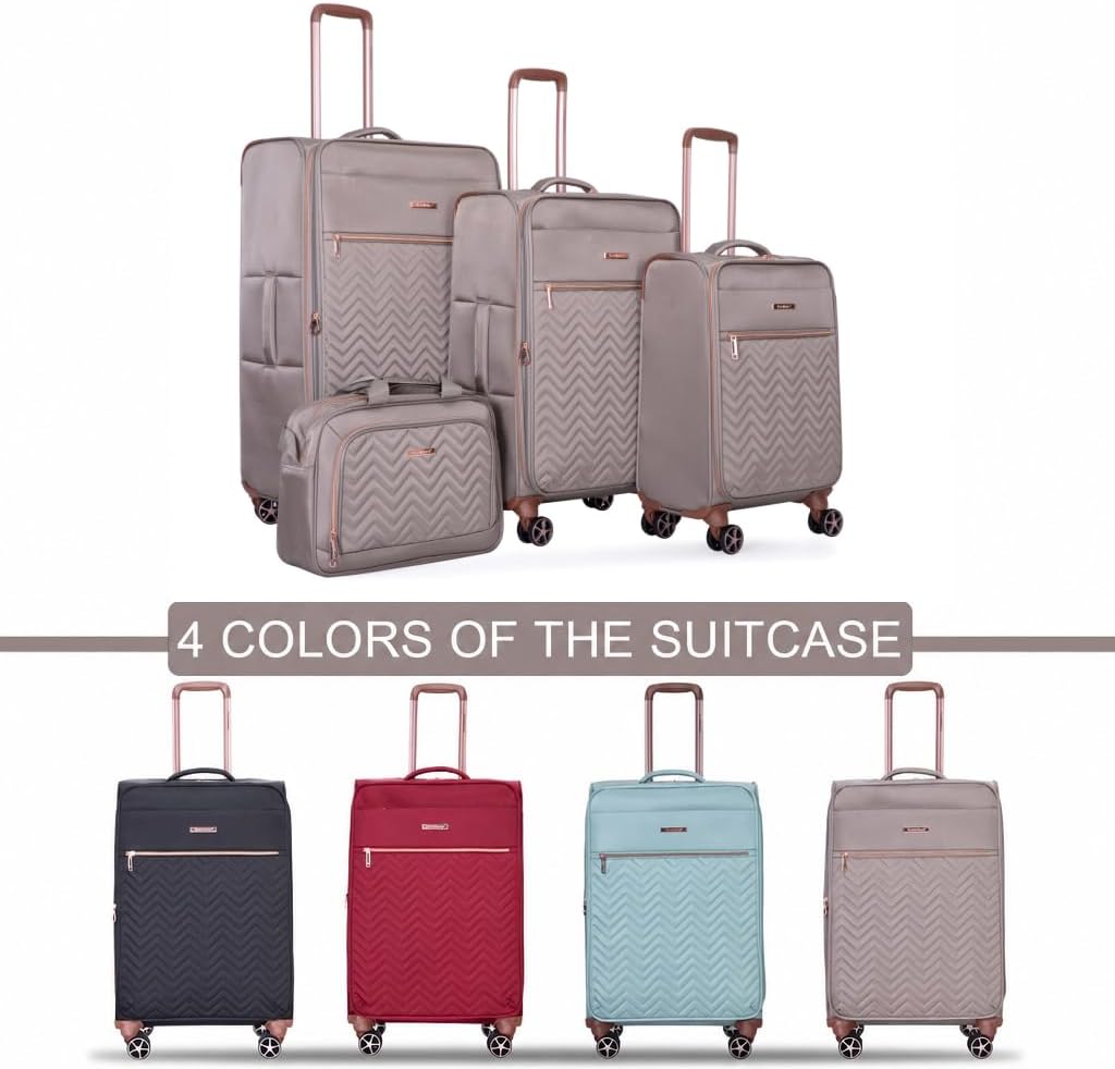Softside Luggage Set with Spinner Wheels | Lightweight expandable suitcases: 16" underseat duffel bag + 20" carry-on + 24" + 28" checked