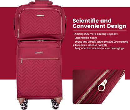 Softside Luggage Set with Spinner Wheels | Lightweight expandable suitcases: 16" underseat duffel bag + 20" carry-on + 24" + 28" checked