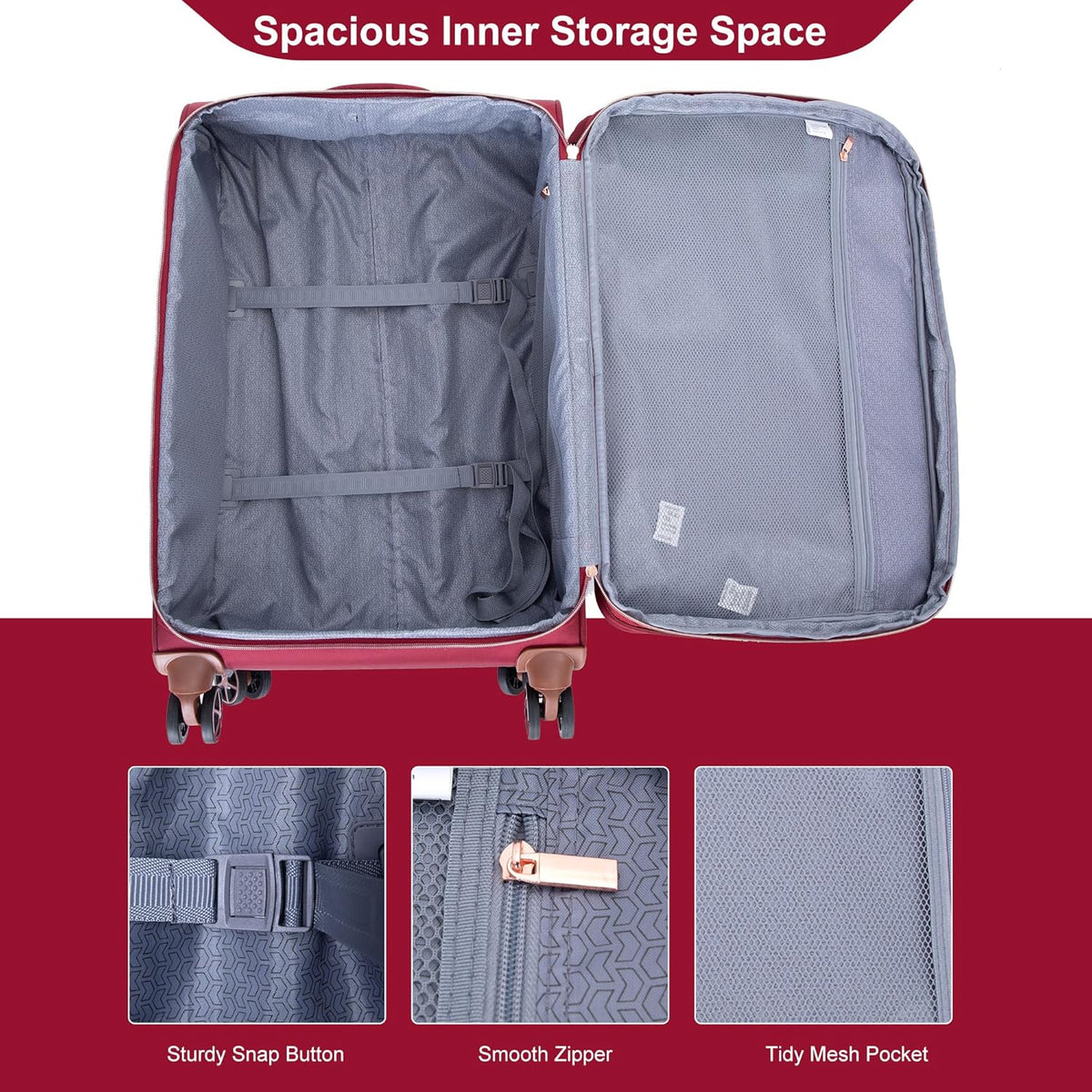 Softside Luggage Set with Spinner Wheels | Lightweight expandable suitcases: 16" underseat duffel bag + 20" carry-on + 24" + 28" checked