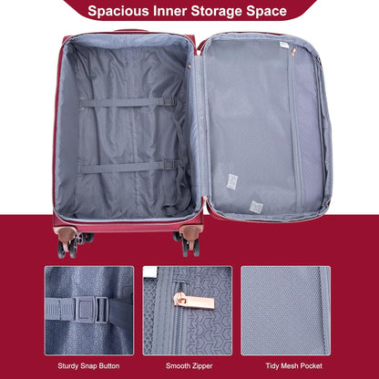 Softside Luggage Set with Spinner Wheels | Lightweight expandable suitcases: 16" underseat duffel bag + 20" carry-on + 24" + 28" checked