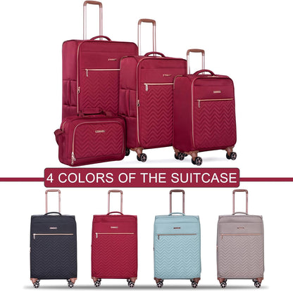 Softside Luggage Set with Spinner Wheels | Lightweight expandable suitcases: 16" underseat duffel bag + 20" carry-on + 24" + 28" checked