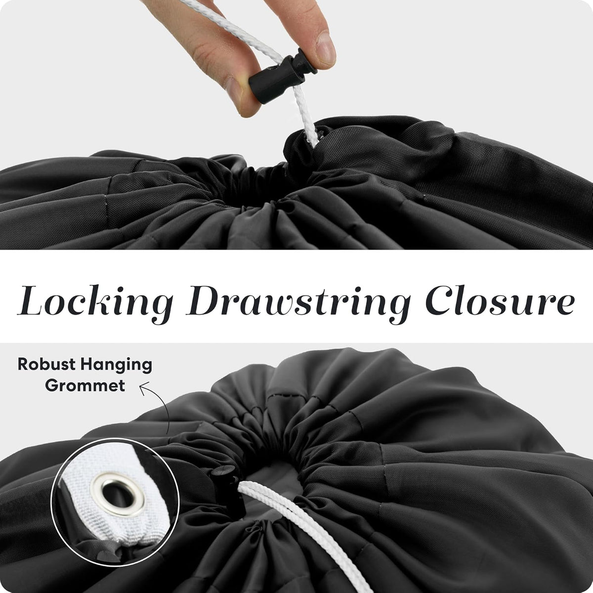 Nylon XL - Large Capacity with Locking Drawstring, Machine Washable, Fits Laundry Baskets or Hampers, Holds 3 Loads of Clothes - Black (Pack of 2)