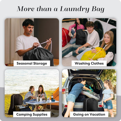 Nylon XL - Large Capacity with Locking Drawstring, Machine Washable, Fits Laundry Baskets or Hampers, Holds 3 Loads of Clothes - Black (Pack of 2)