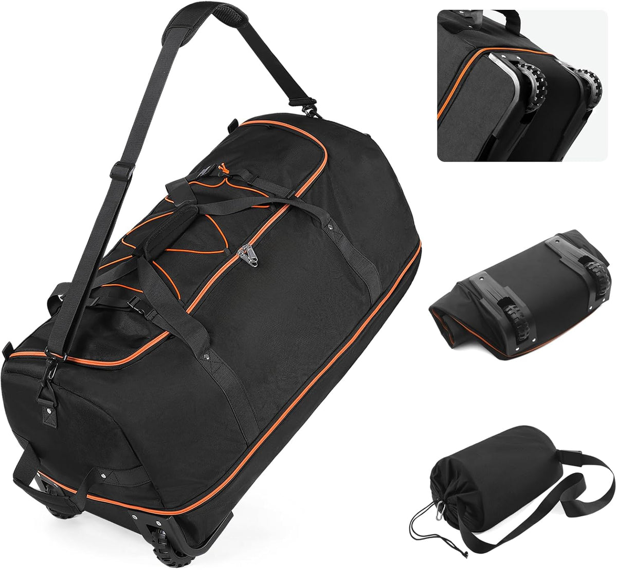 Wheeled Collapsible Duffel Bag,110L-140L Expandable Checked Luggage, No-Telescopic-Handle with Anti-Burst Zipper & Reinforced Frame,Black-red