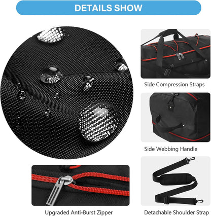 Wheeled Collapsible Duffel Bag,110L-140L Expandable Checked Luggage, No-Telescopic-Handle with Anti-Burst Zipper & Reinforced Frame,Black-red