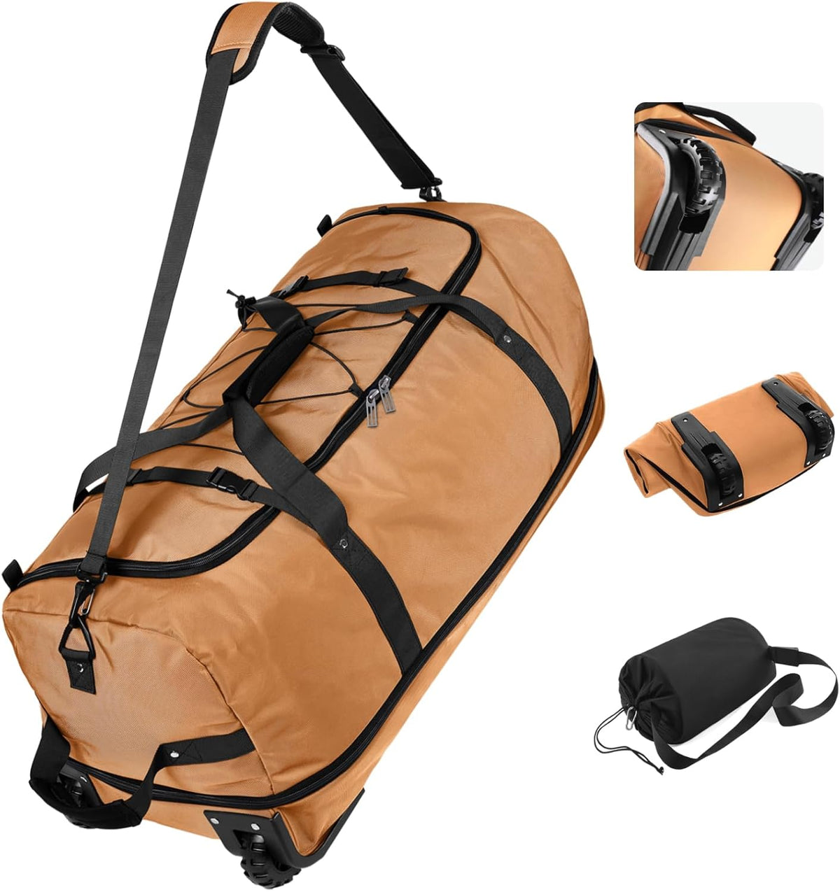 Wheeled Collapsible Duffel Bag,110L-140L Expandable Checked Luggage, No-Telescopic-Handle with Anti-Burst Zipper & Reinforced Frame,Black-red