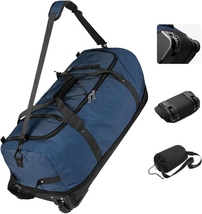 Wheeled Collapsible Duffel Bag,110L-140L Expandable Checked Luggage, No-Telescopic-Handle with Anti-Burst Zipper & Reinforced Frame,Black-red