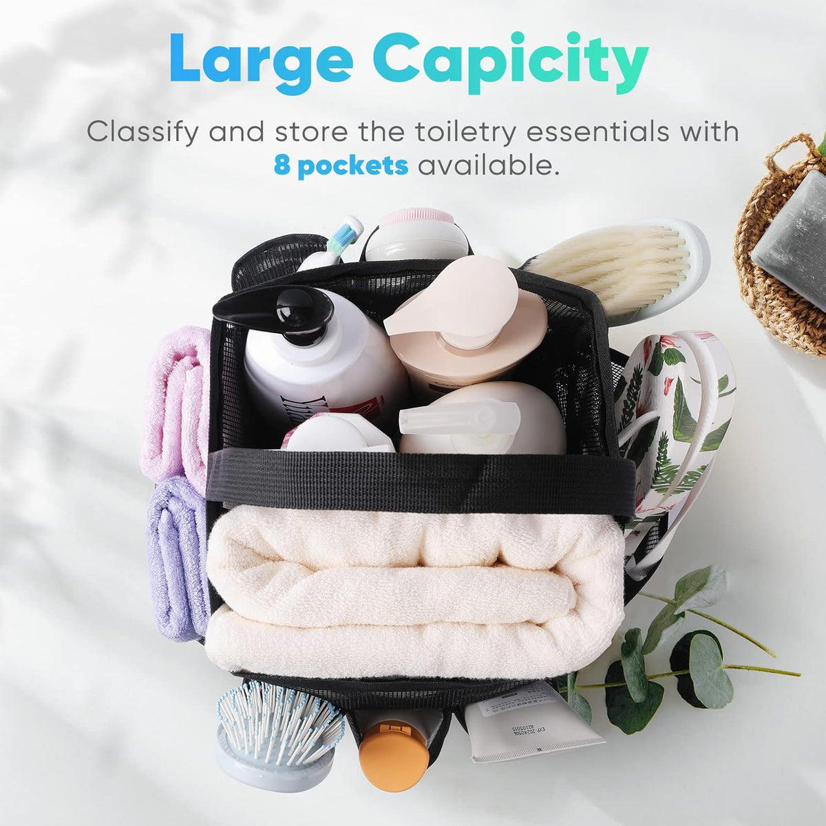 Mesh Shower Caddy Portable for College Dorm Room Essentials, Shower Caddy Dorm with 9-Pocket Large Capacity for Beach, Swimming, Gym, Camping, Travel essentials
