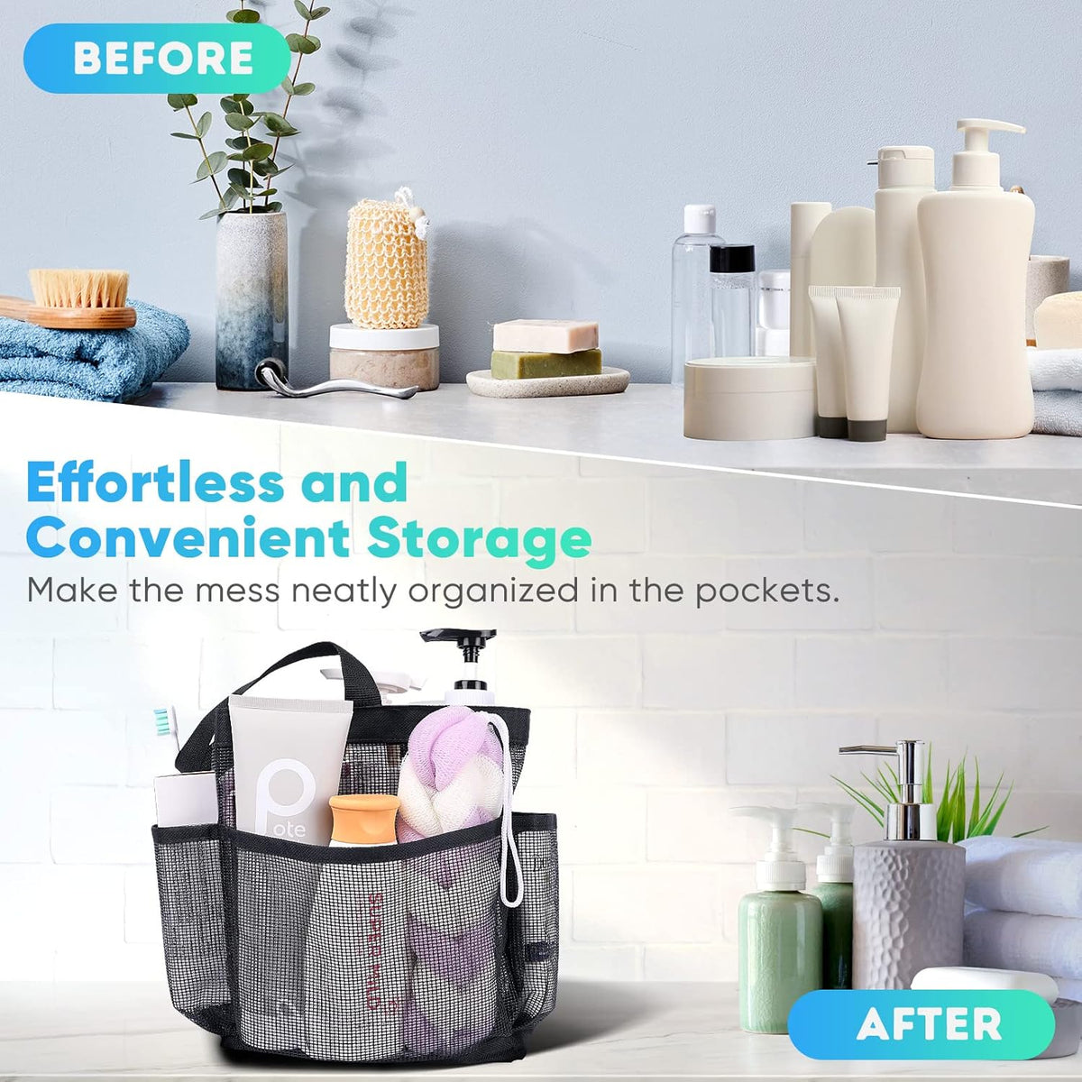Mesh Shower Caddy Portable for College Dorm Room Essentials, Shower Caddy Dorm with 9-Pocket Large Capacity for Beach, Swimming, Gym, Camping, Travel essentials