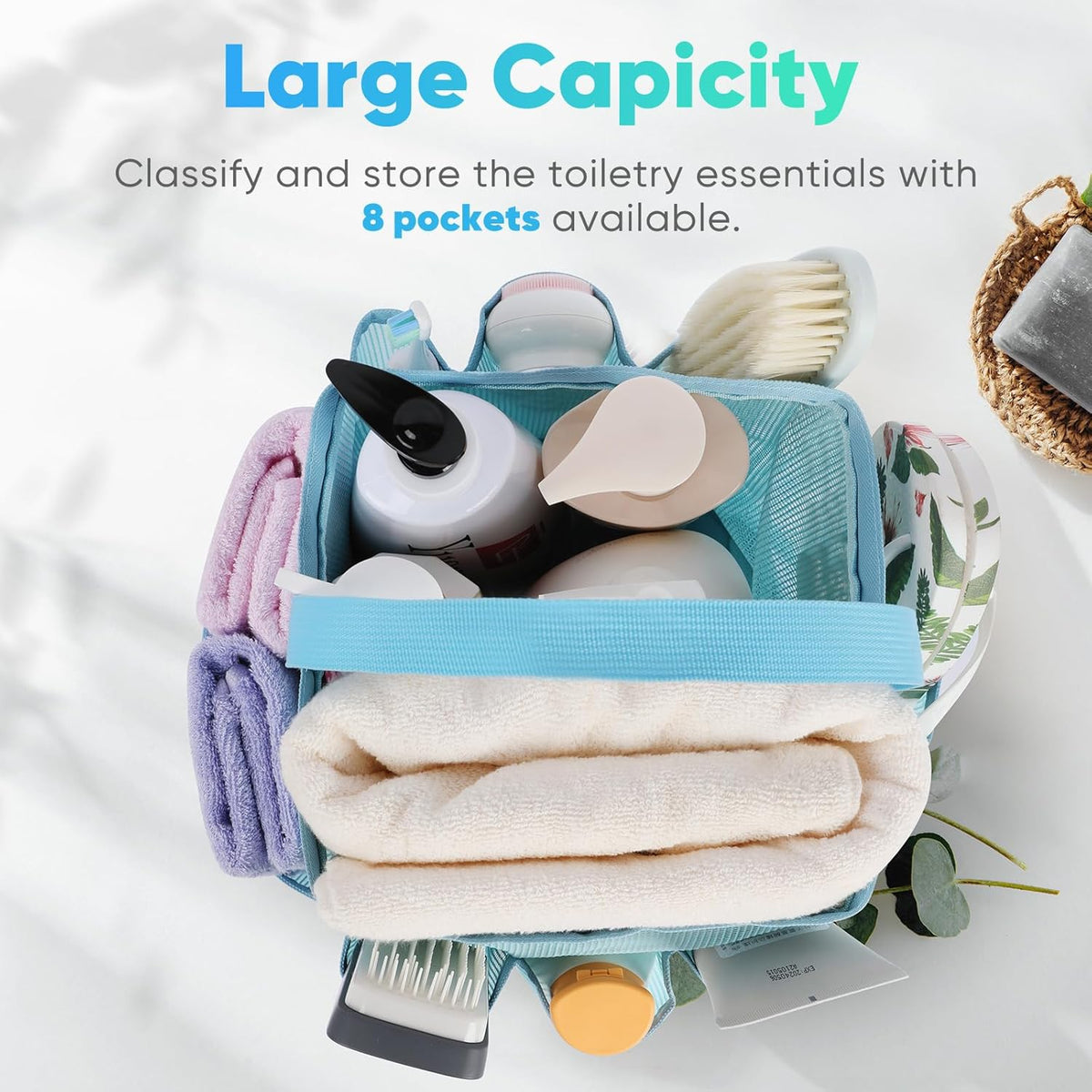 Mesh Shower Caddy Portable for College Dorm Room Essentials, Shower Caddy Dorm with 9-Pocket Large Capacity for Beach, Swimming, Gym, Camping, Travel essentials