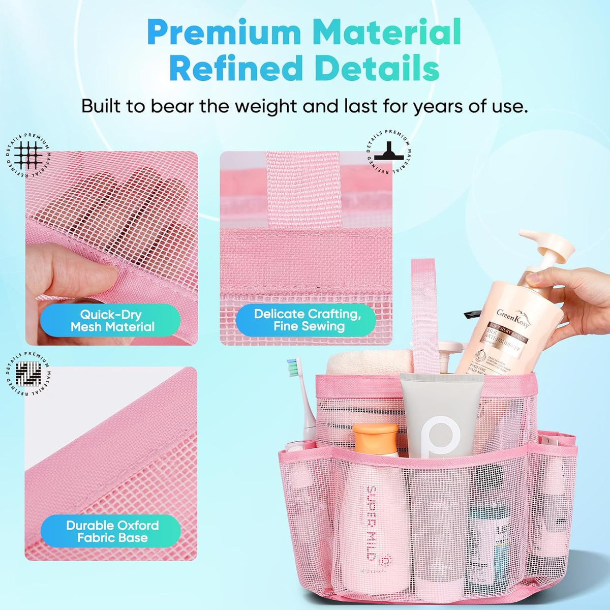 Mesh Shower Caddy Portable for College Dorm Room Essentials, Shower Caddy Dorm with 9-Pocket Large Capacity for Beach, Swimming, Gym, Camping, Travel essentials