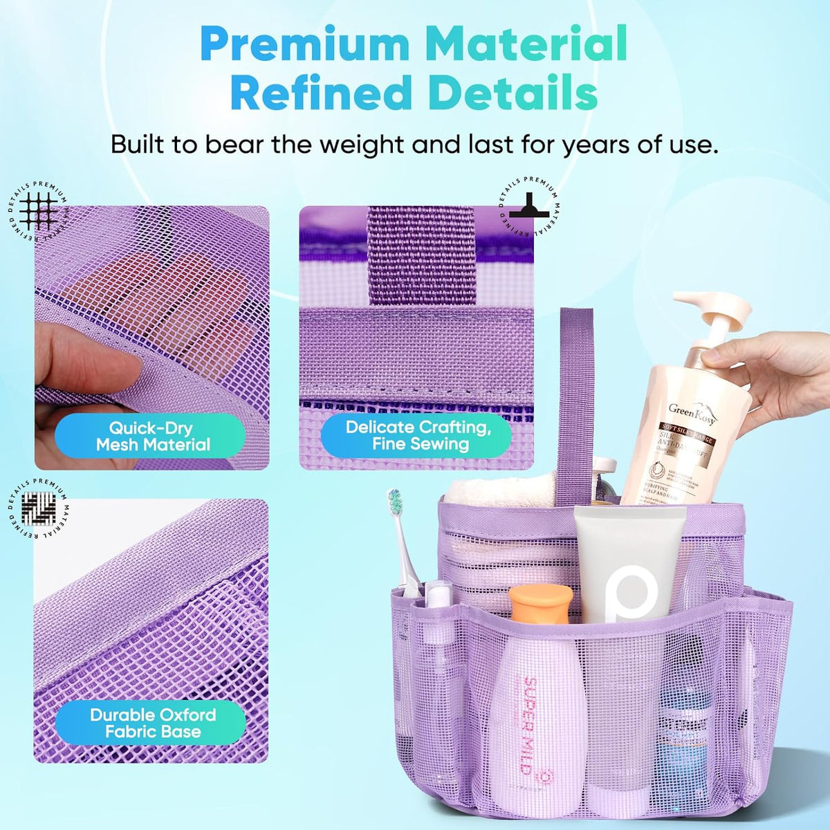 Mesh Shower Caddy Portable for College Dorm Room Essentials, Shower Caddy Dorm with 9-Pocket Large Capacity for Beach, Swimming, Gym, Camping, Travel essentials