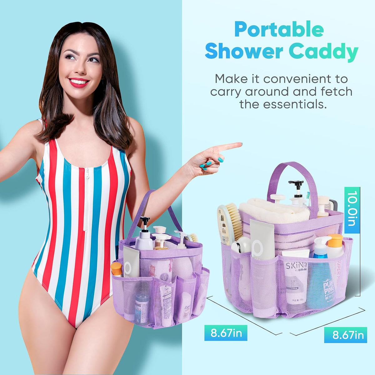 Mesh Shower Caddy Portable for College Dorm Room Essentials, Shower Caddy Dorm with 9-Pocket Large Capacity for Beach, Swimming, Gym, Camping, Travel essentials