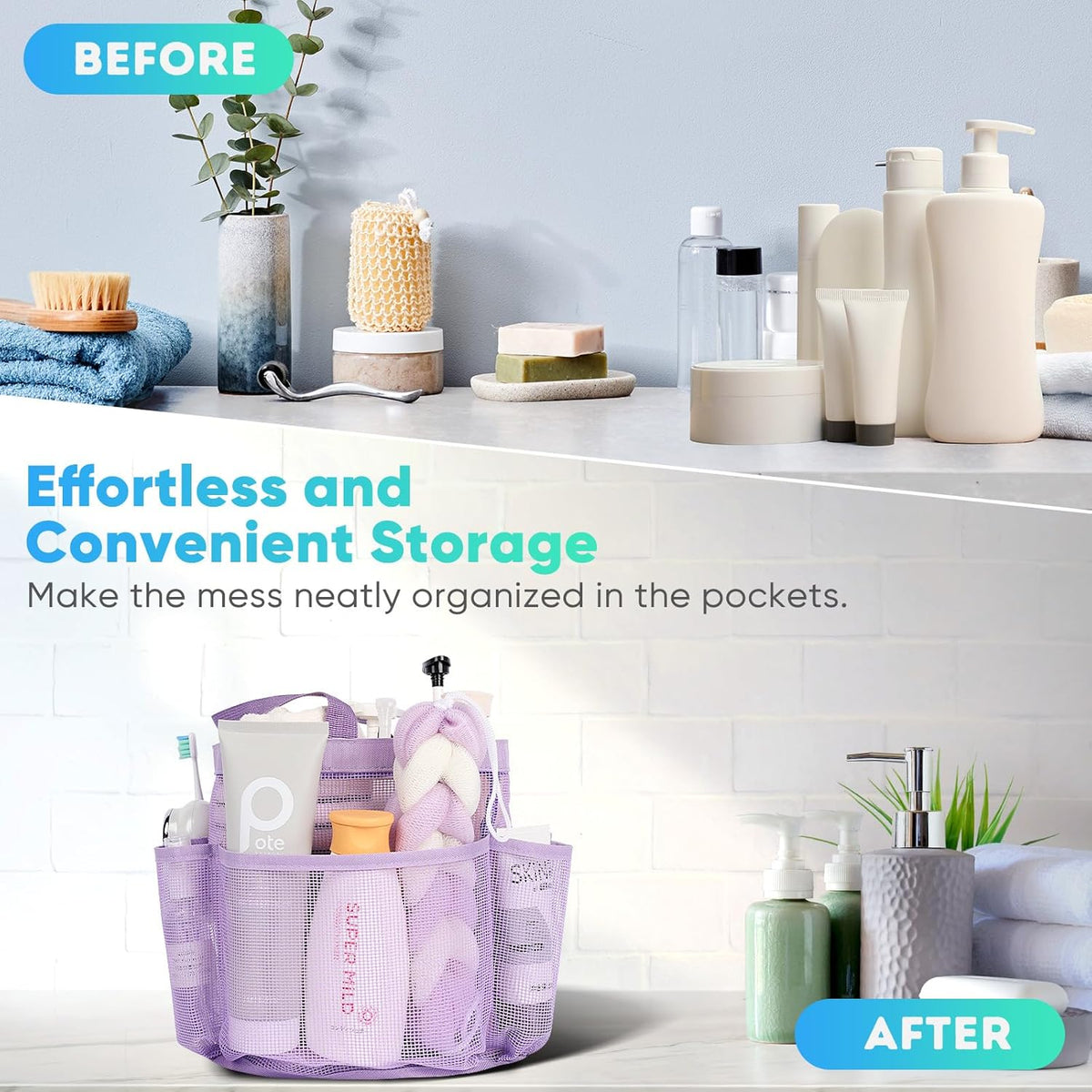 Mesh Shower Caddy Portable for College Dorm Room Essentials, Shower Caddy Dorm with 9-Pocket Large Capacity for Beach, Swimming, Gym, Camping, Travel essentials