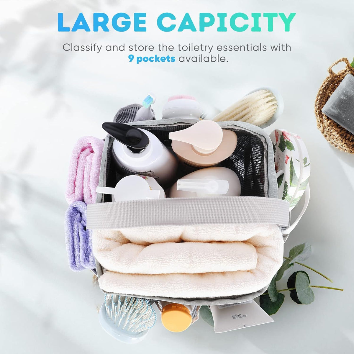 Mesh Shower Caddy Portable for College Dorm Room Essentials, Shower Caddy Dorm with 9-Pocket Large Capacity for Beach, Swimming, Gym, Camping, Travel essentials