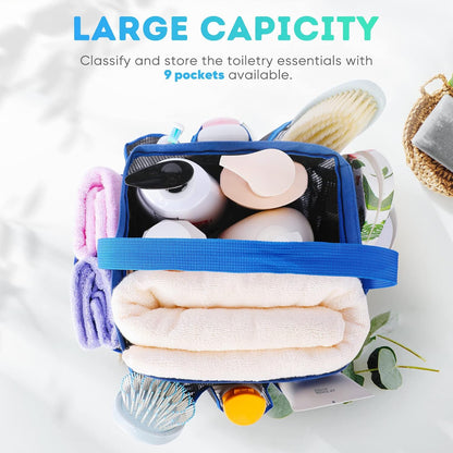 Mesh Shower Caddy Portable for College Dorm Room Essentials, Shower Caddy Dorm with 9-Pocket Large Capacity for Beach, Swimming, Gym, Camping, Travel essentials